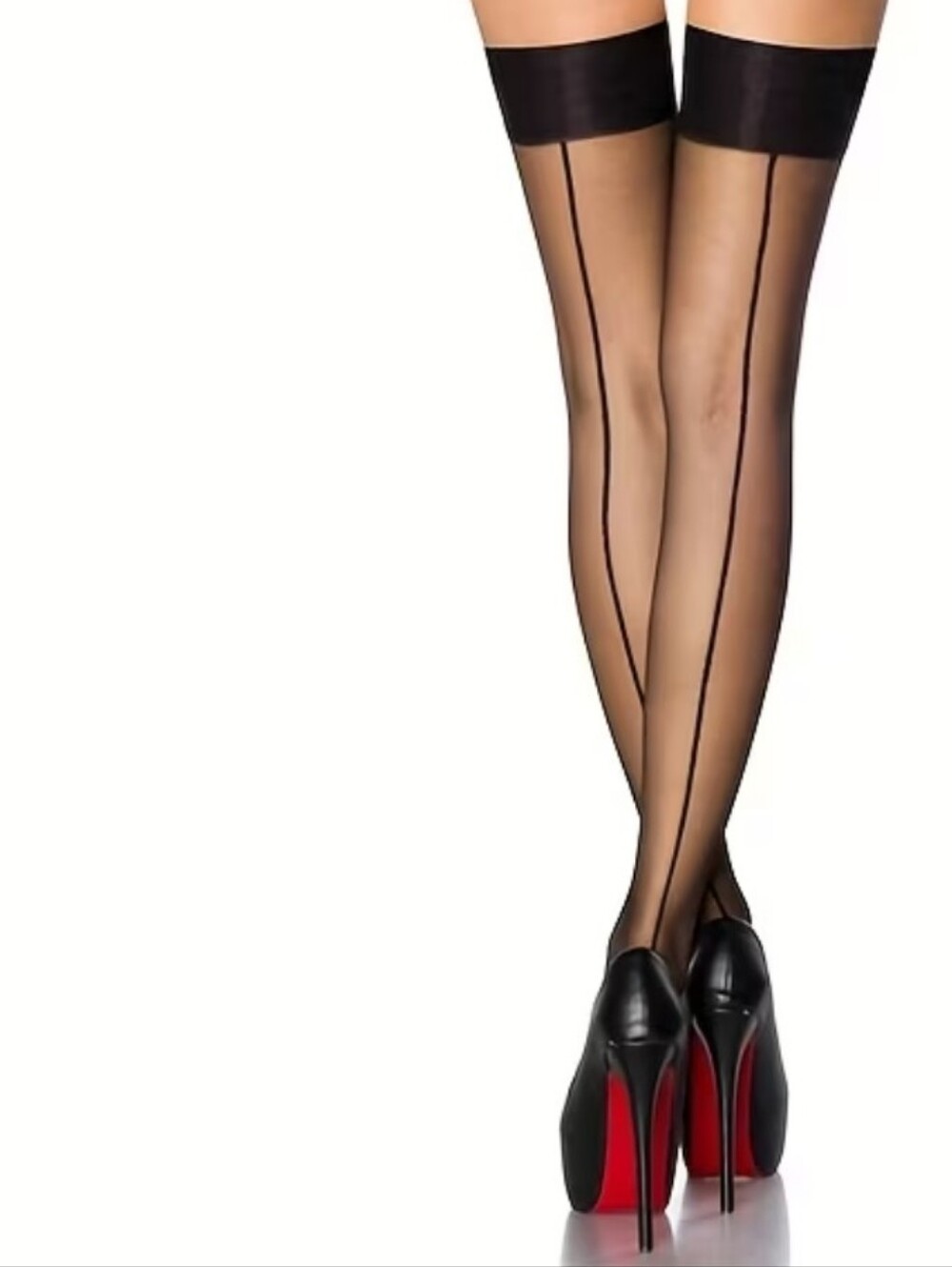 Black Sheer Thigh High Pin-up Back Solid Line Pin Strip Stockings